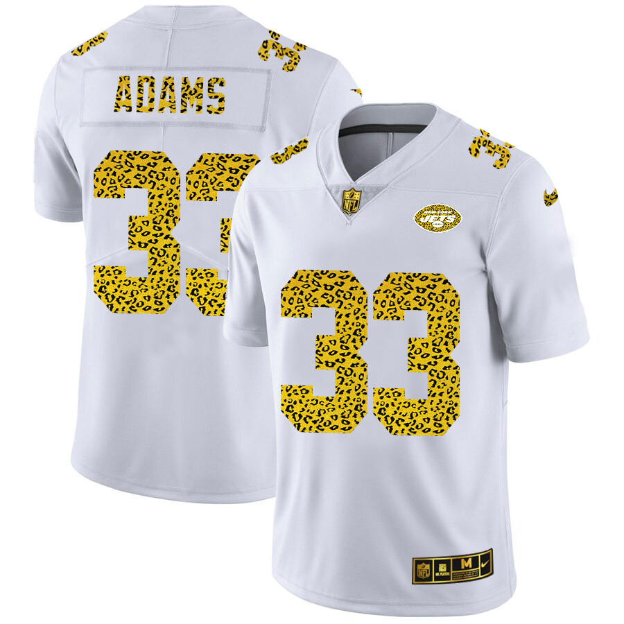 Custom New York Jets 33 Jamal Adams Men Nike Flocked Leopard Print Vapor Limited NFL Jersey White